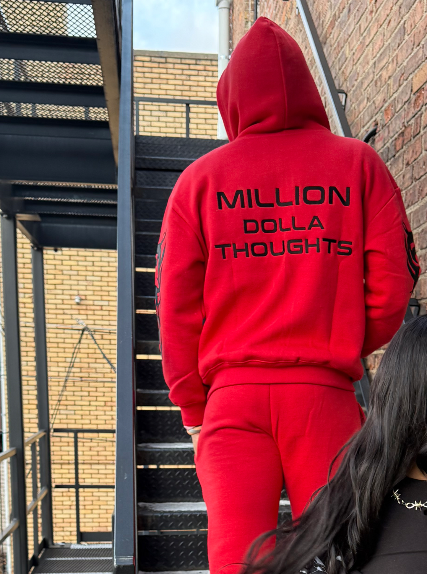 Red “million dolla thoughts” sweatsuit